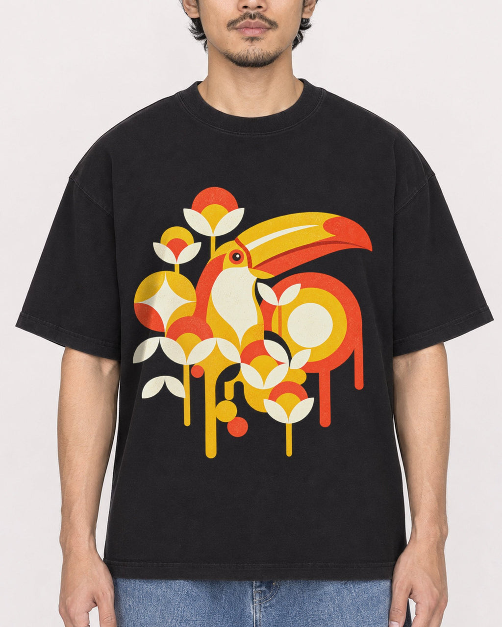 Mockup Boxy Heavyweight Tee Black male close-up 02