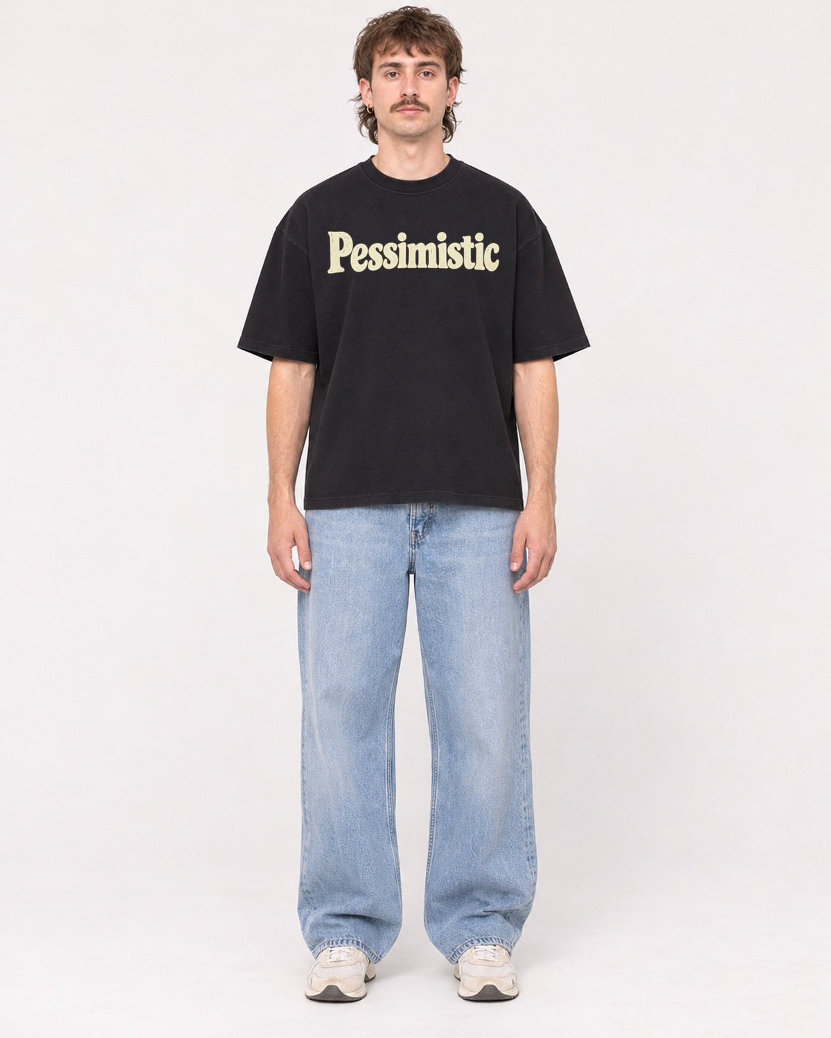 Mockup Boxy Heavyweight Tee Black male full-body 29