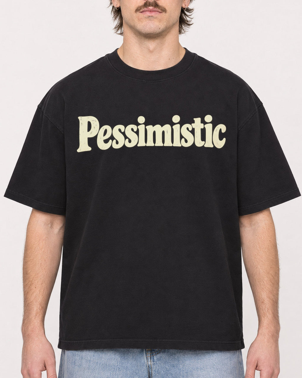 Mockup Boxy Heavyweight Tee Black male close-up 29