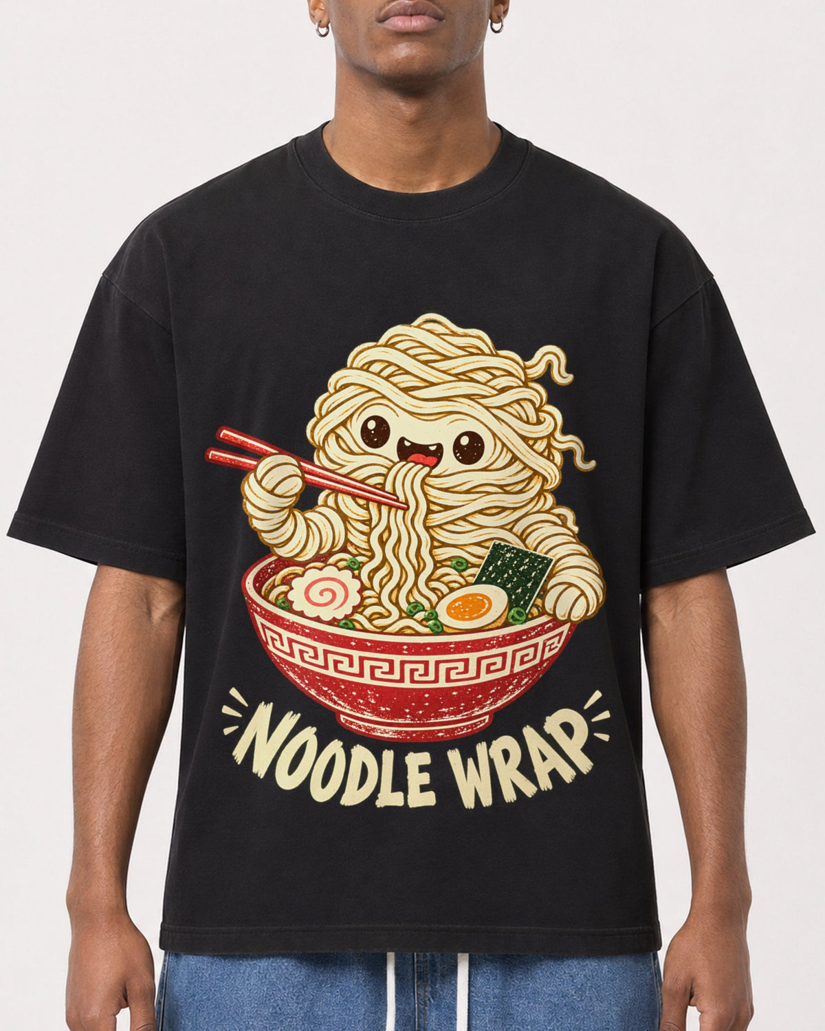 Mockup Boxy Heavyweight Tee Black male close-up 15