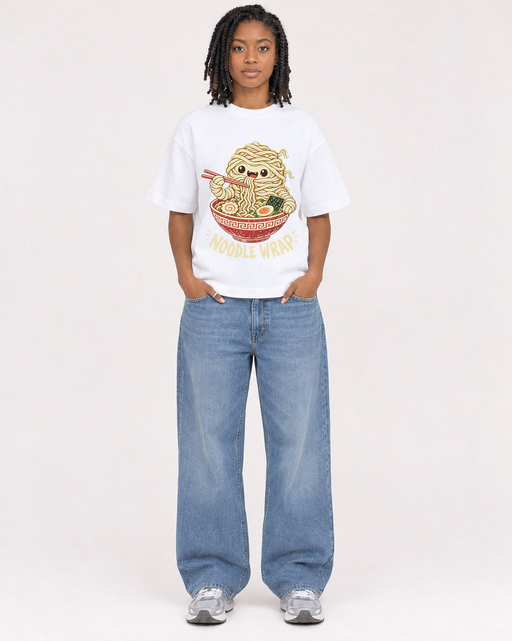 Mockup Boxy Heavyweight Tee White female full-body 15