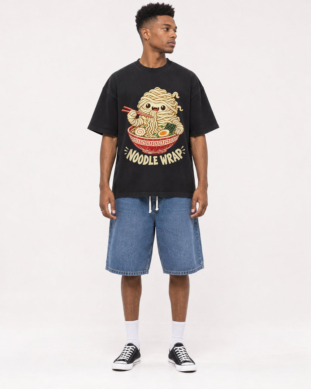 Mockup Boxy Heavyweight Tee Black male full-body 15