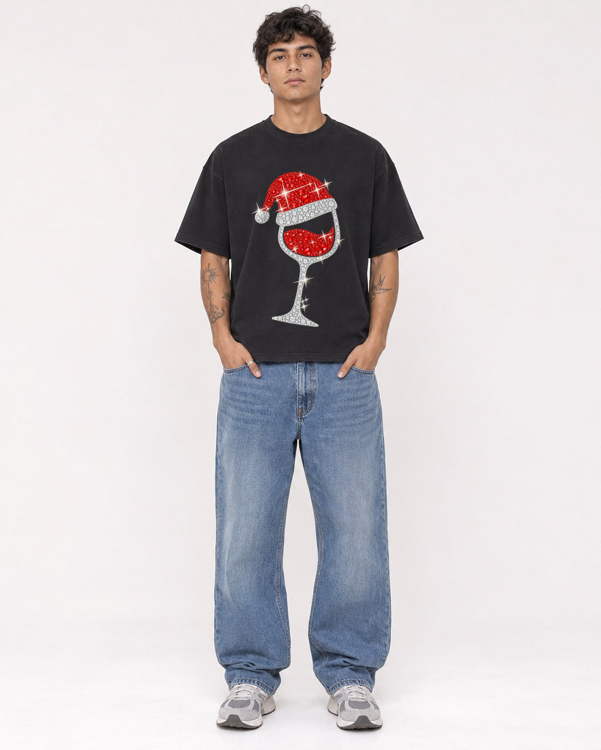 Mockup Boxy Heavyweight Tee Black male full-body 06