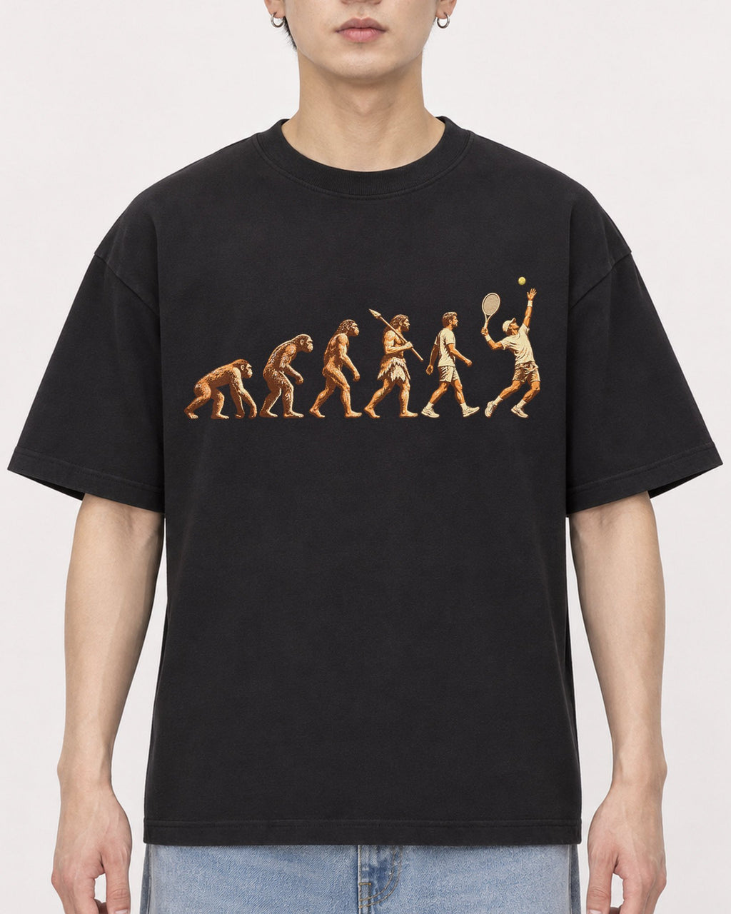 Mockup Boxy Heavyweight Tee Black male close-up 01
