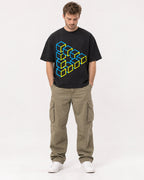 Mockup Boxy Heavyweight Tee Black male full-body 08