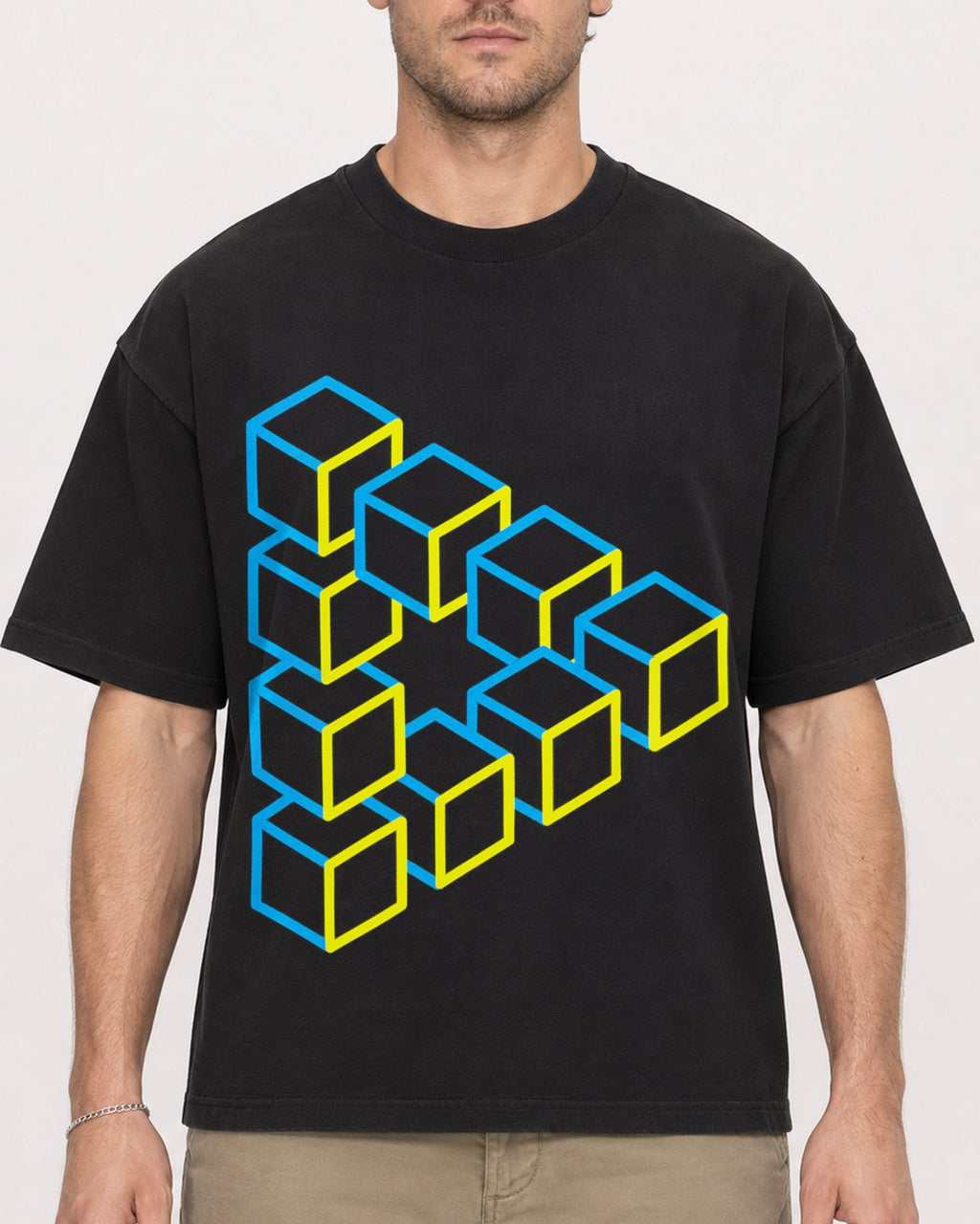 Mockup Boxy Heavyweight Tee Black male close-up 08