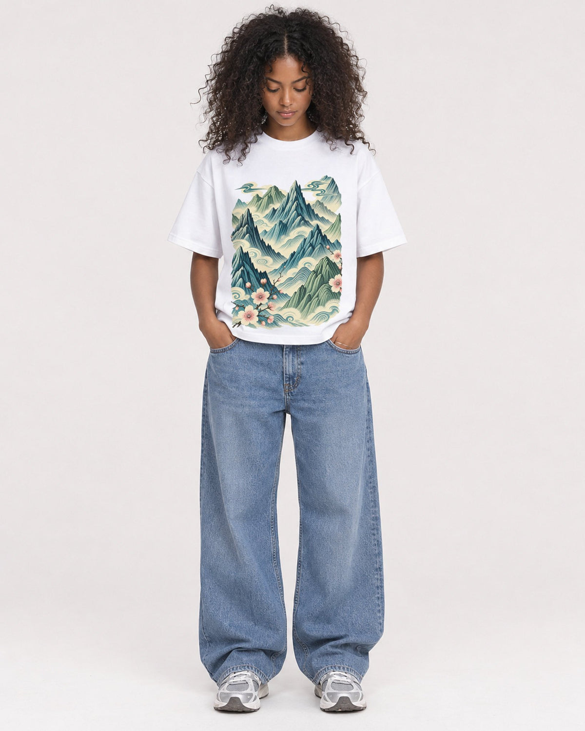 Mockup Boxy Heavyweight Tee White female full-body 05