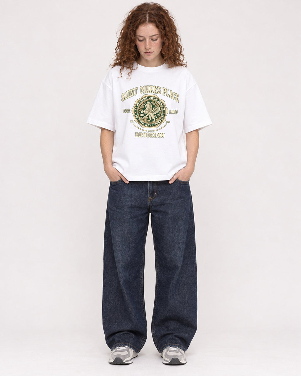 Mockup Boxy Heavyweight Tee White female full-body 09