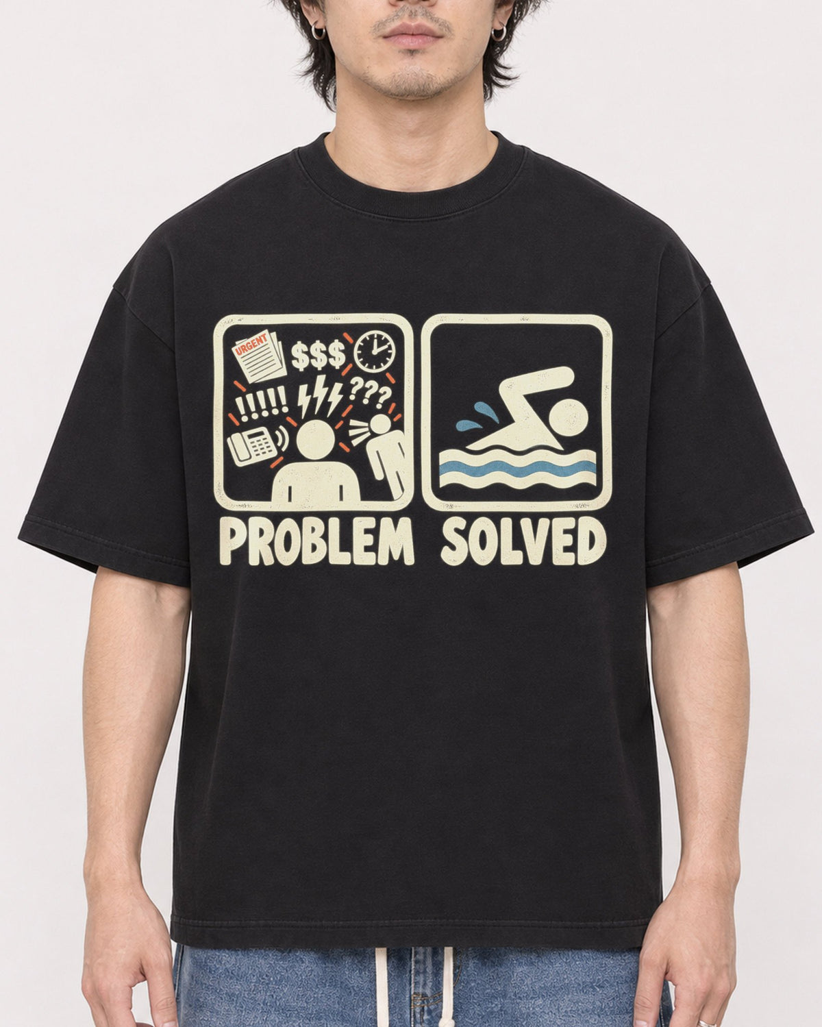 Mockup Boxy Heavyweight Tee Black male close-up 03