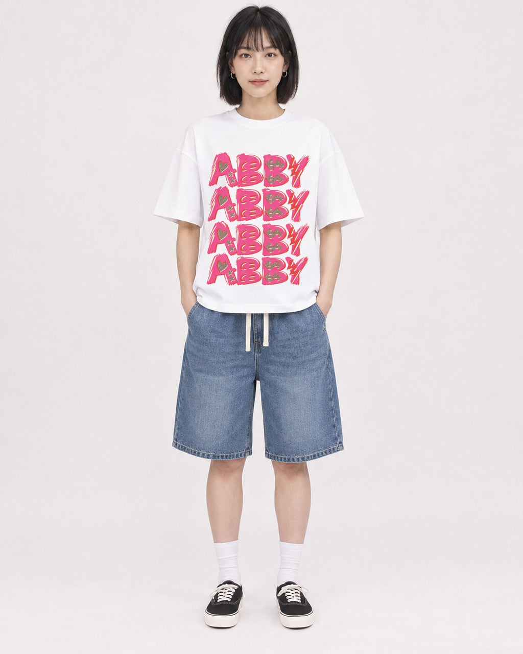 Mockup Boxy Heavyweight Tee White female full-body 11