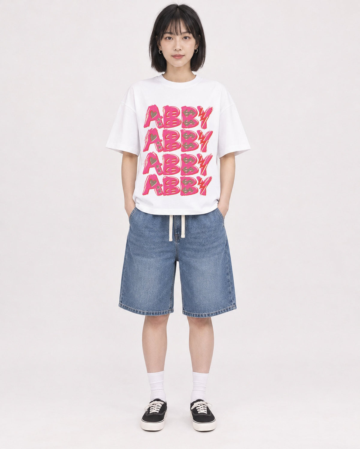 Mockup Boxy Heavyweight Tee White female full-body 11