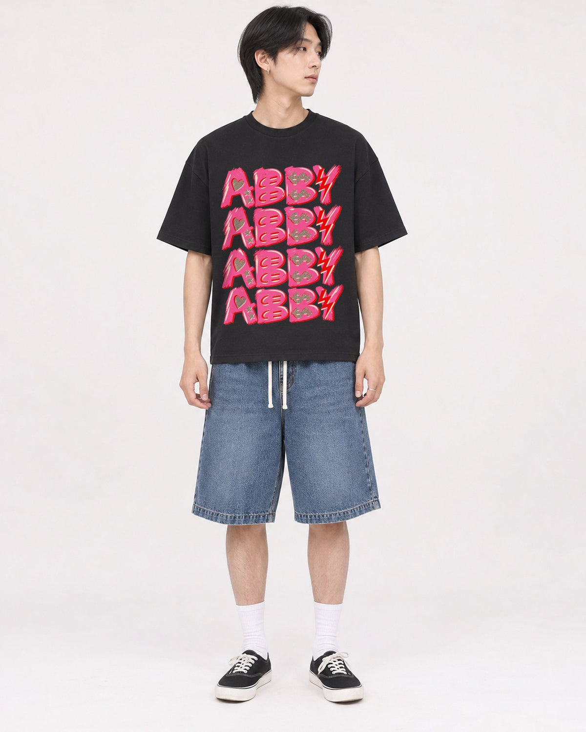 Mockup Boxy Heavyweight Tee Black male full-body 11