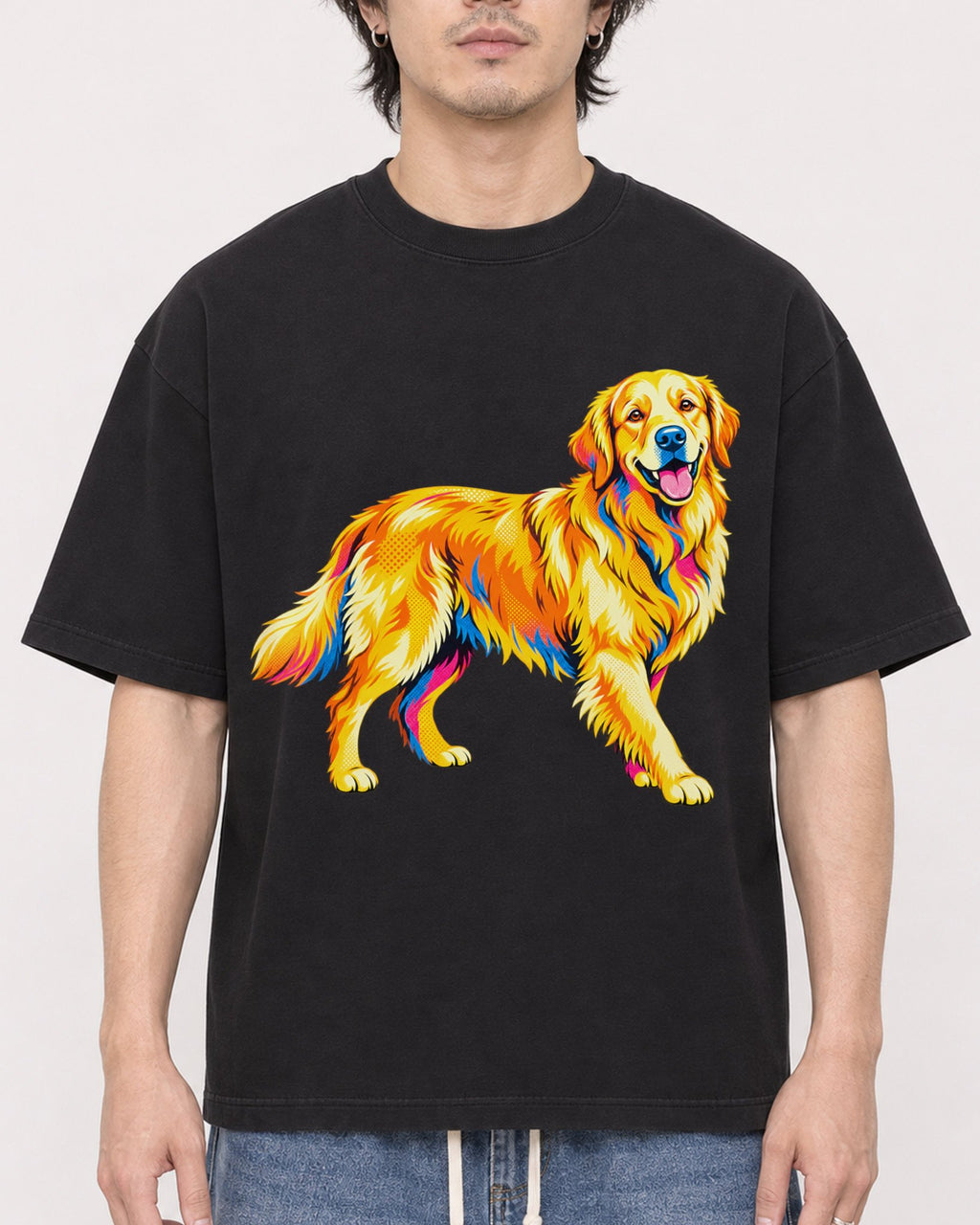 Mockup Boxy Heavyweight Tee Black male close-up 03