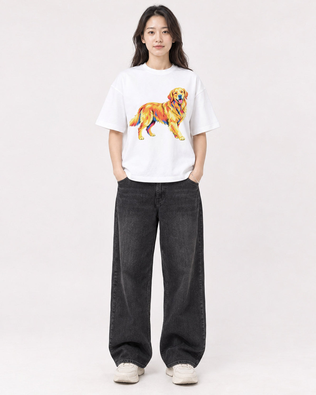 Mockup Boxy Heavyweight Tee White female full-body 03
