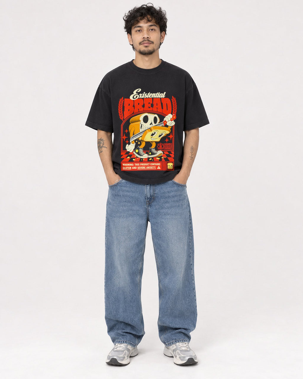 Mockup Boxy Heavyweight Tee Black male full-body 42