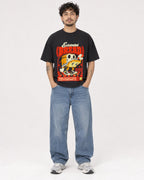Mockup Boxy Heavyweight Tee Black male full-body 42