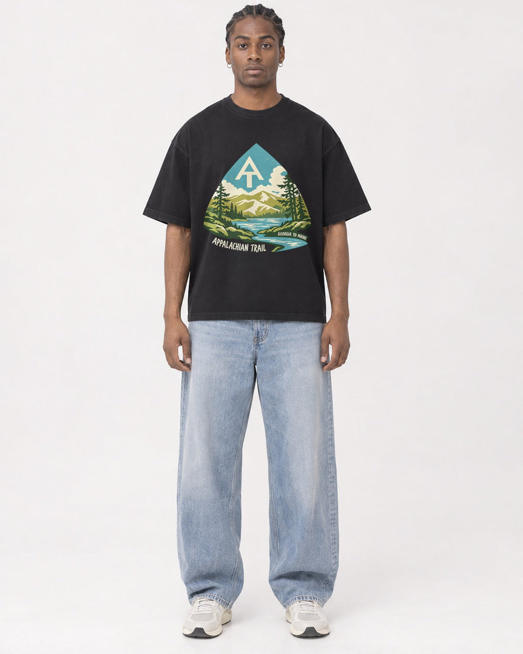 Mockup Boxy Heavyweight Tee Black male full-body 25