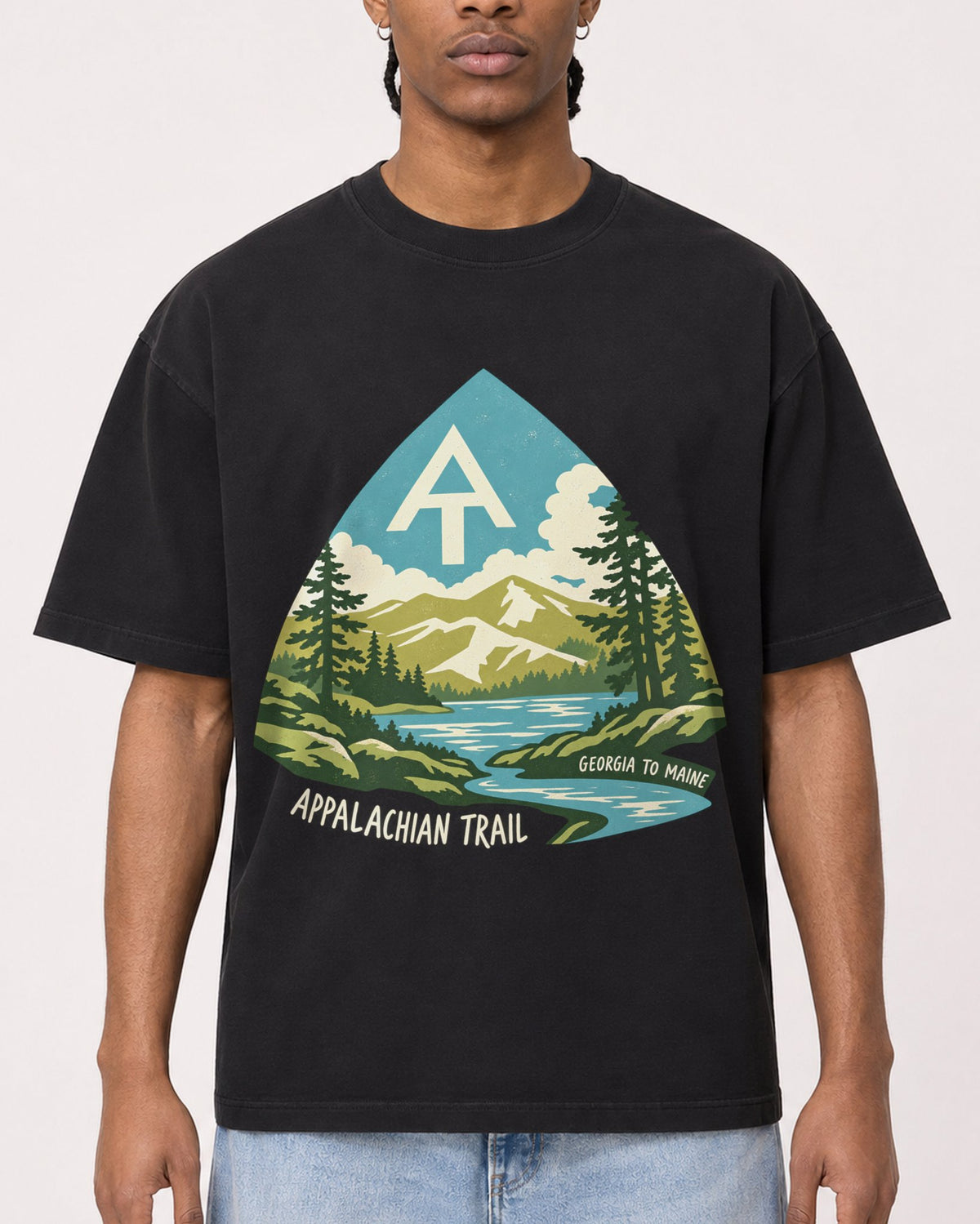 Mockup Boxy Heavyweight Tee Black male close-up 25