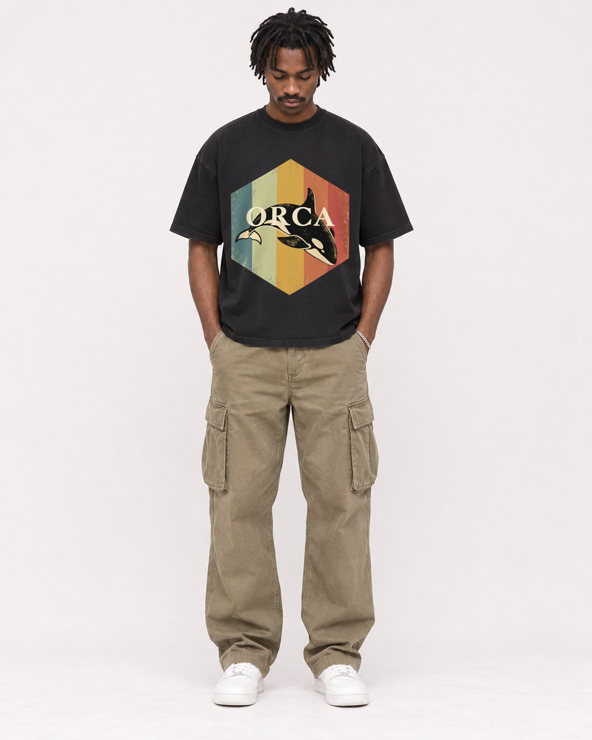 Mockup Boxy Heavyweight Tee Black male full-body 04
