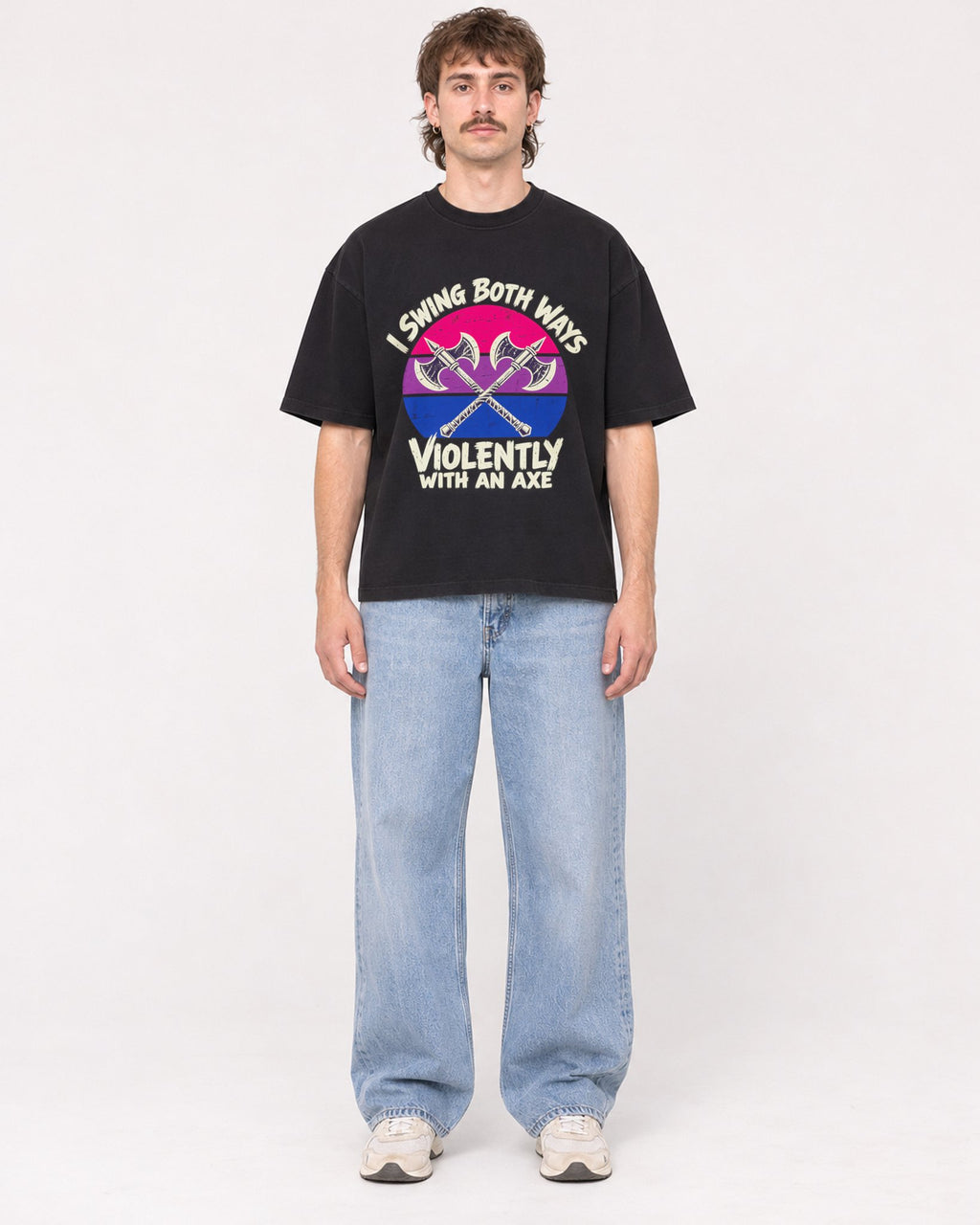 Mockup Boxy Heavyweight Tee Black male full-body 29