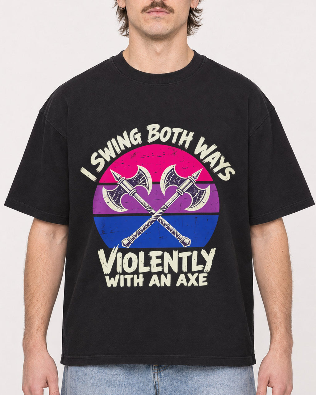 Mockup Boxy Heavyweight Tee Black male close-up 29