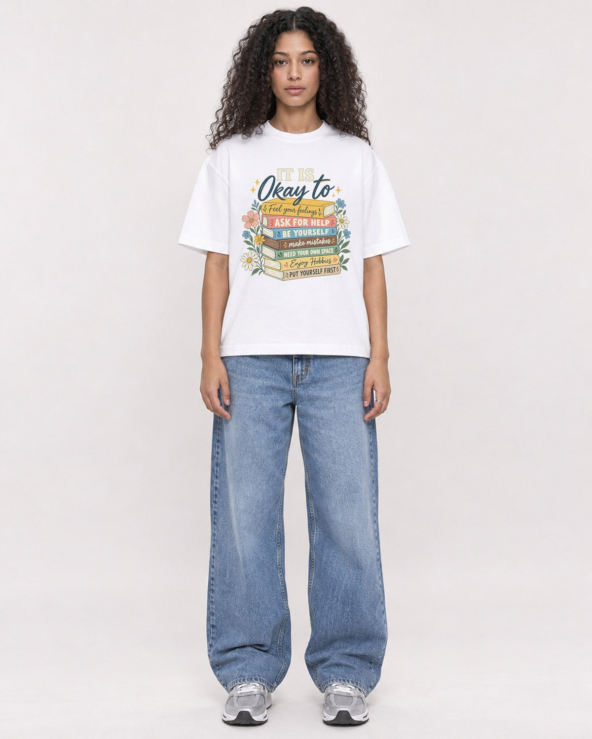 Mockup Boxy Heavyweight Tee White female full-body 10