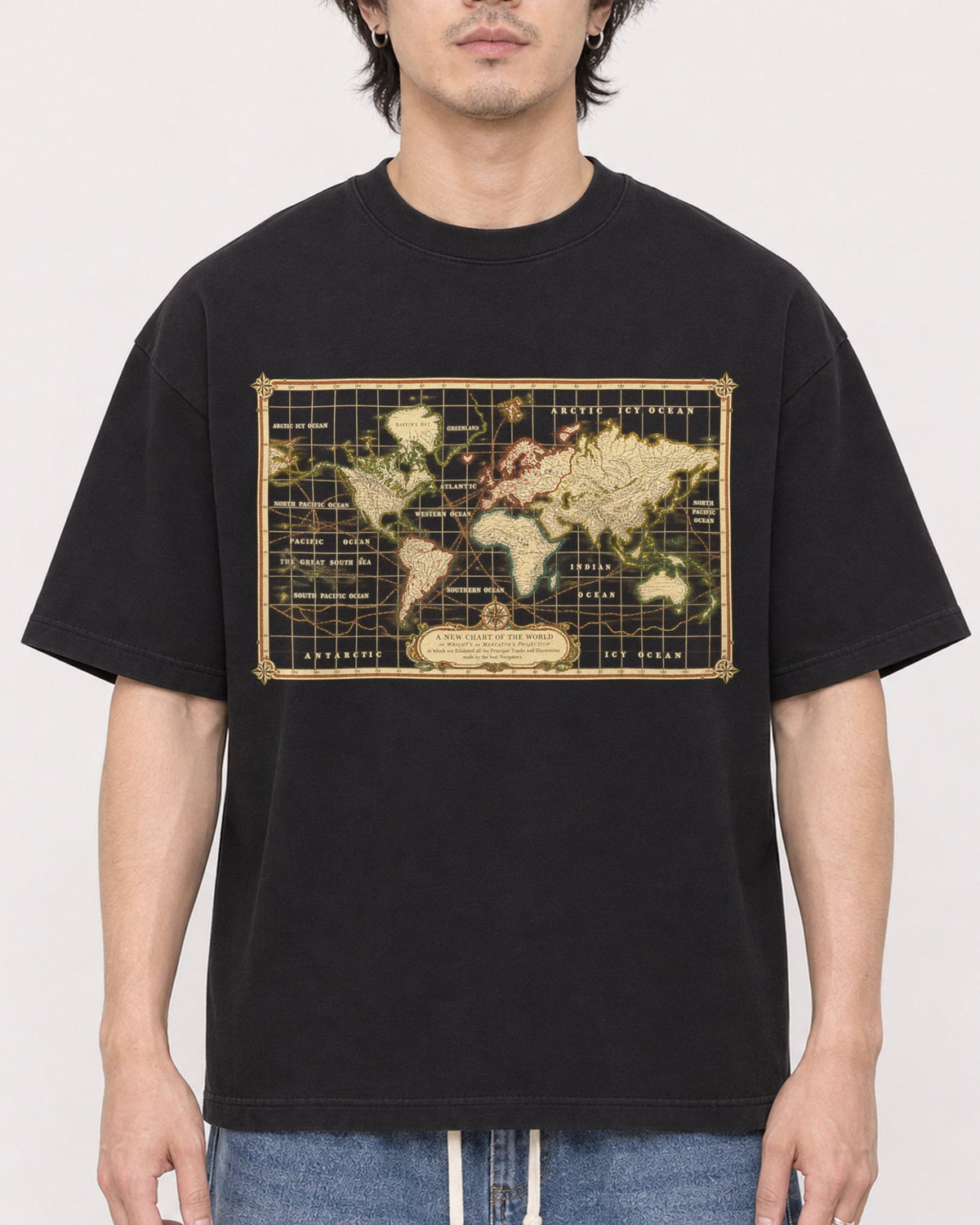 Mockup Boxy Heavyweight Tee Black male close-up 03