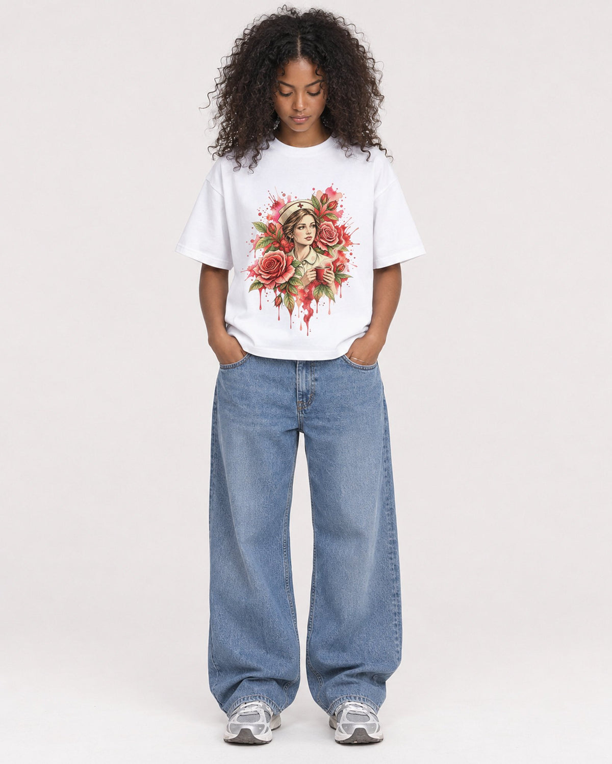 Mockup Boxy Heavyweight Tee White female full-body 05