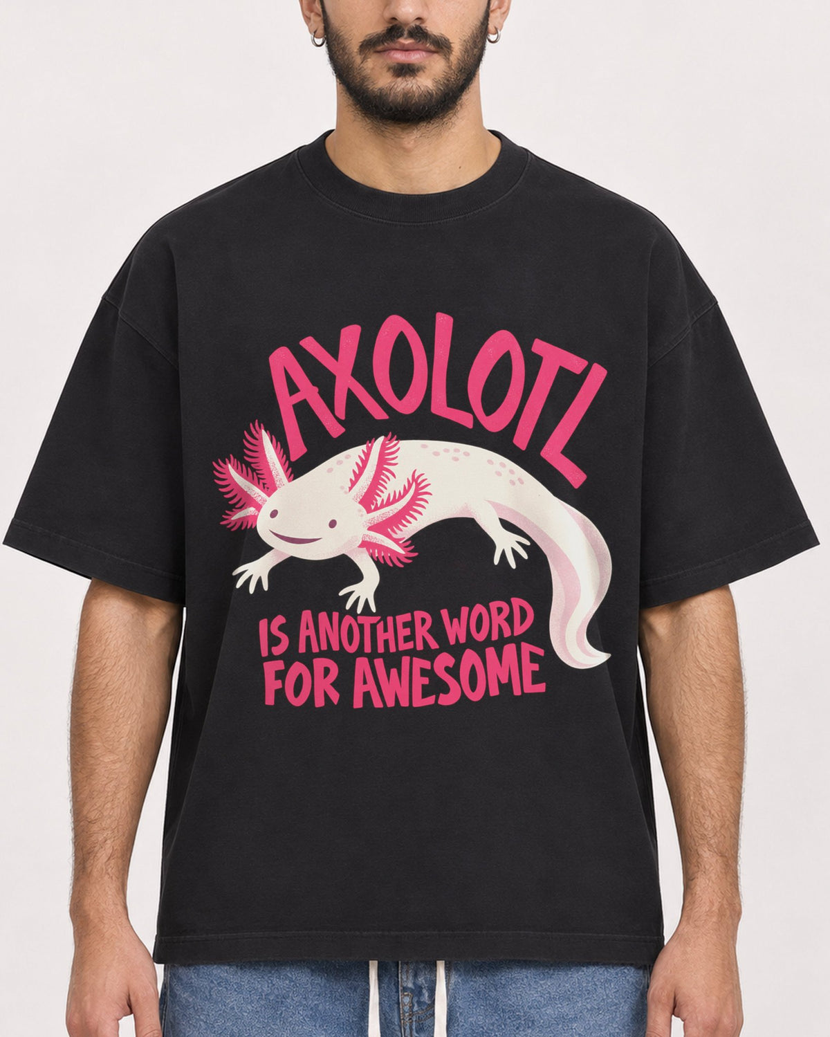 Mockup Boxy Heavyweight Tee Black male close-up 07