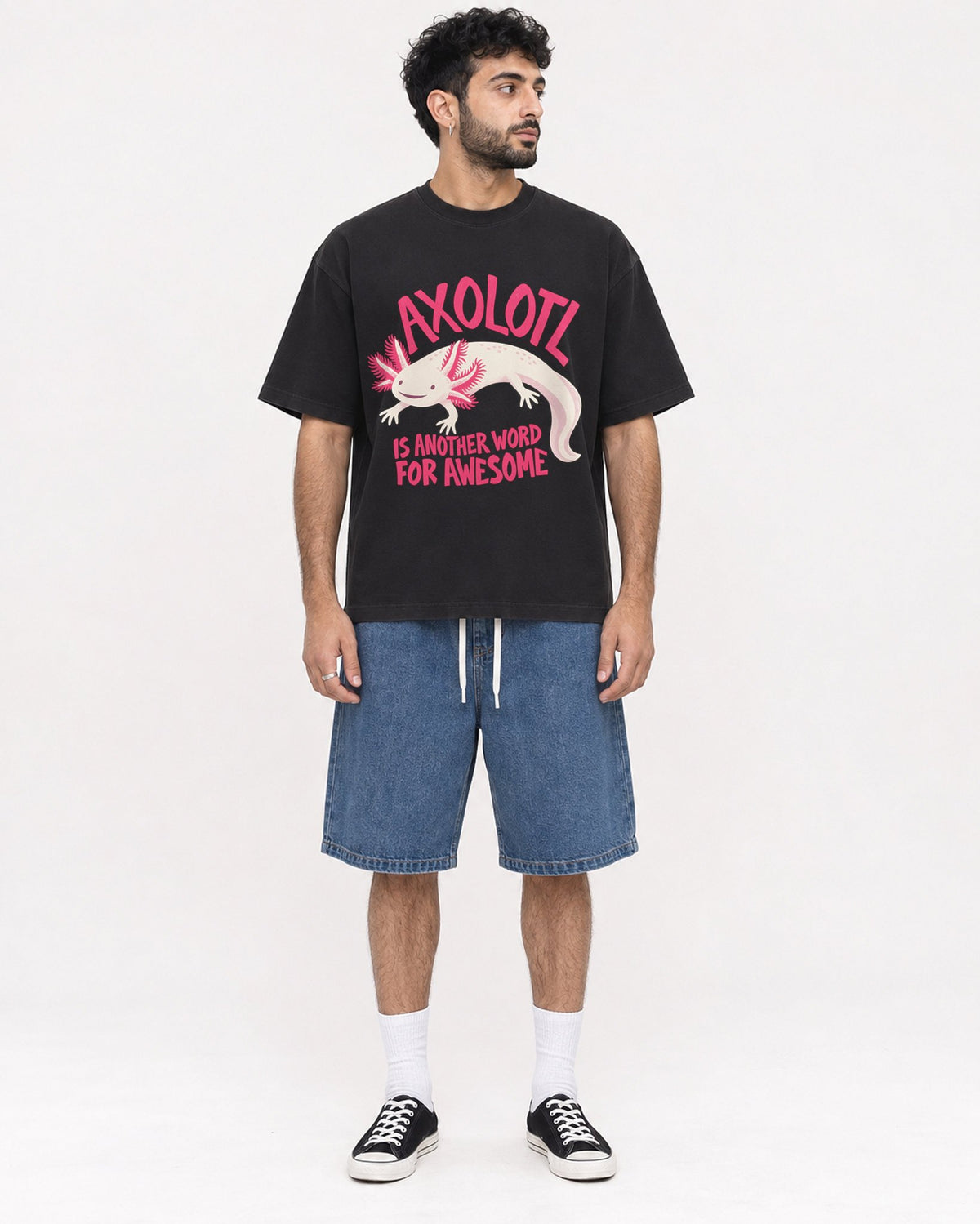 Mockup Boxy Heavyweight Tee Black male full-body 07