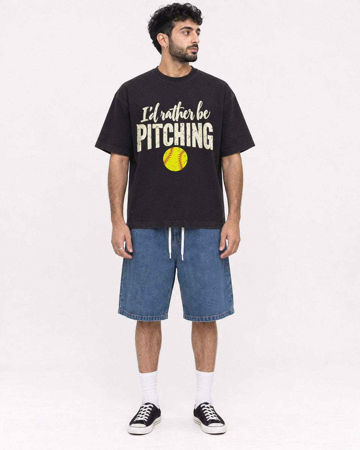 Mockup Boxy Heavyweight Tee Black male full-body 07
