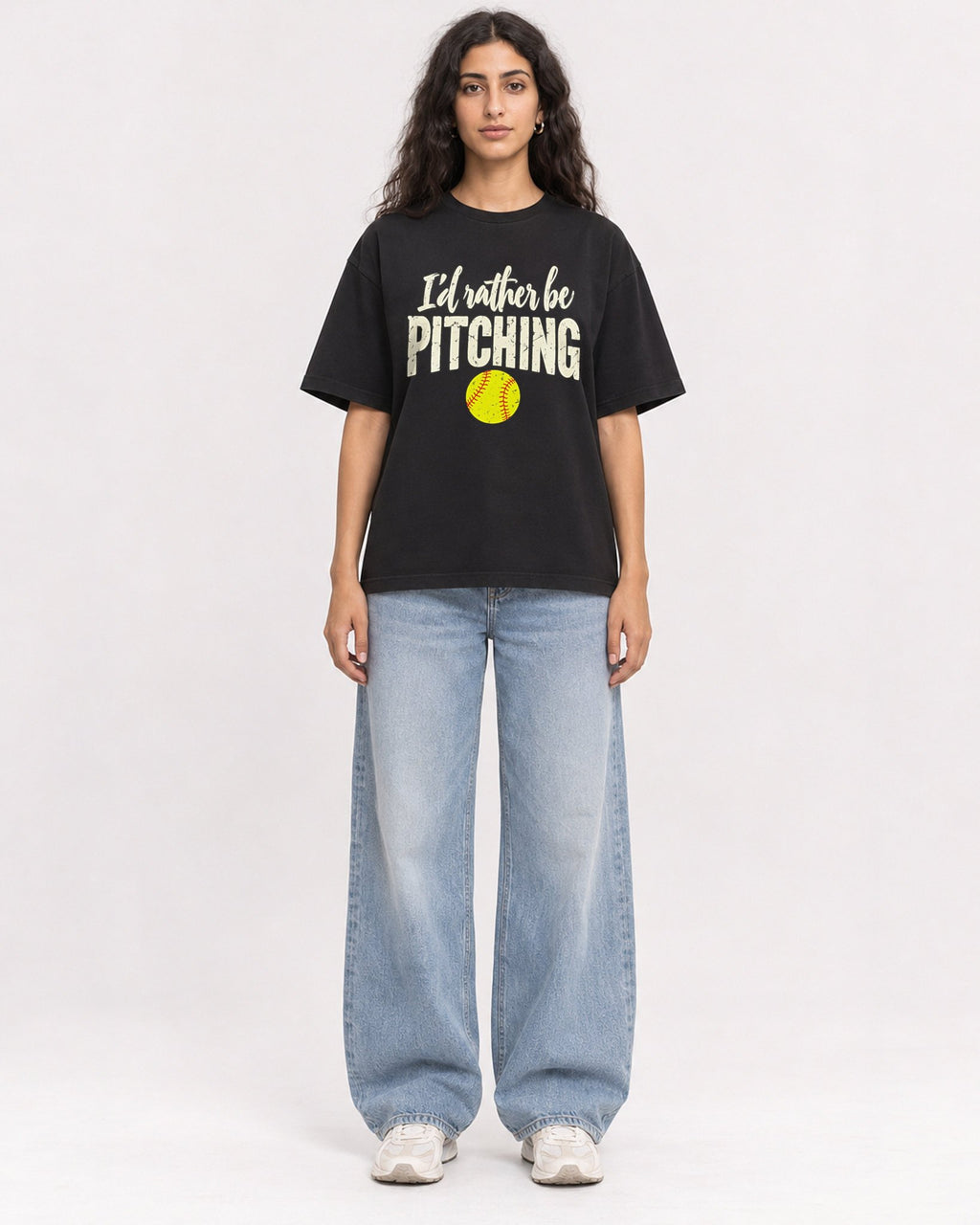 Mockup Boxy Heavyweight Tee Black female full-body 07