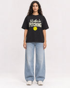 Mockup Boxy Heavyweight Tee Black female full-body 07