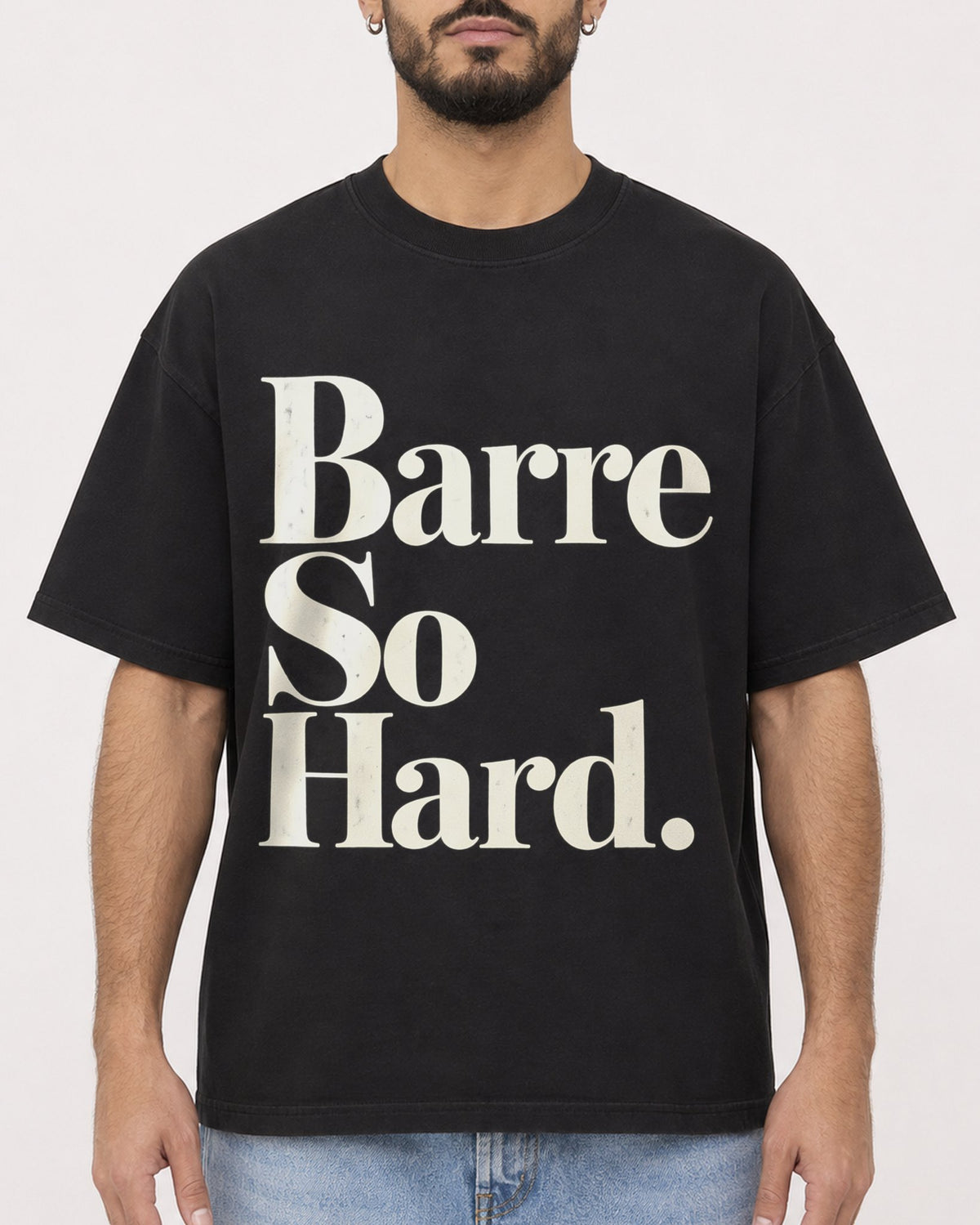 Mockup Boxy Heavyweight Tee Black male close-up 37