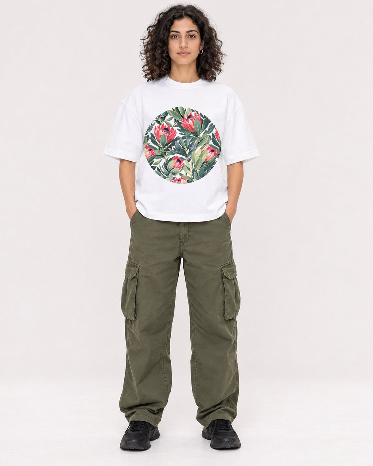 Mockup Boxy Heavyweight Tee White female full-body 27