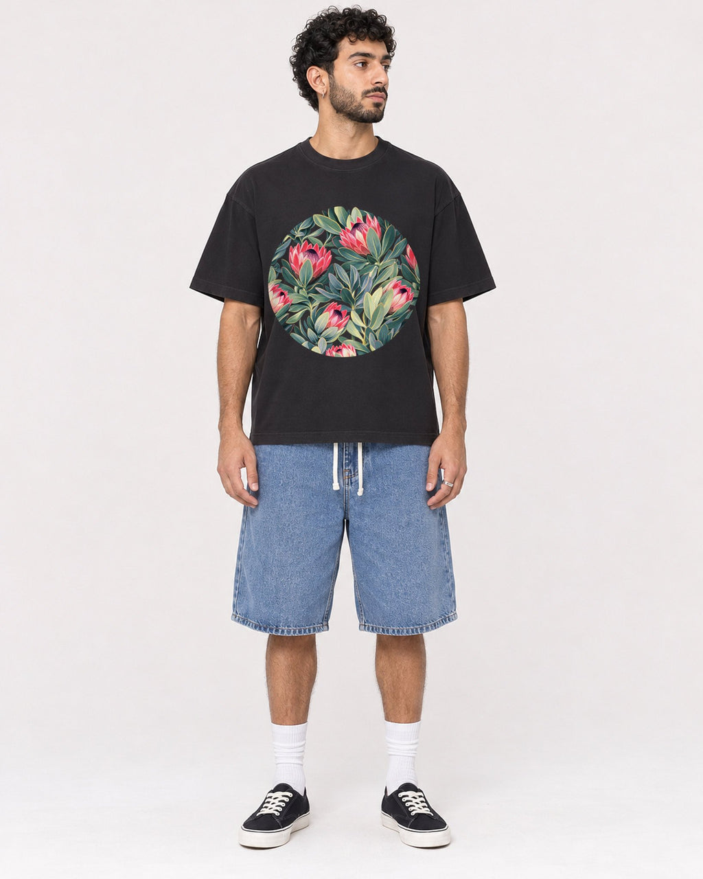 Mockup Boxy Heavyweight Tee Black male full-body 27