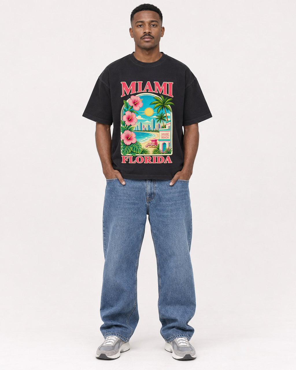 Mockup Boxy Heavyweight Tee Black male full-body 14