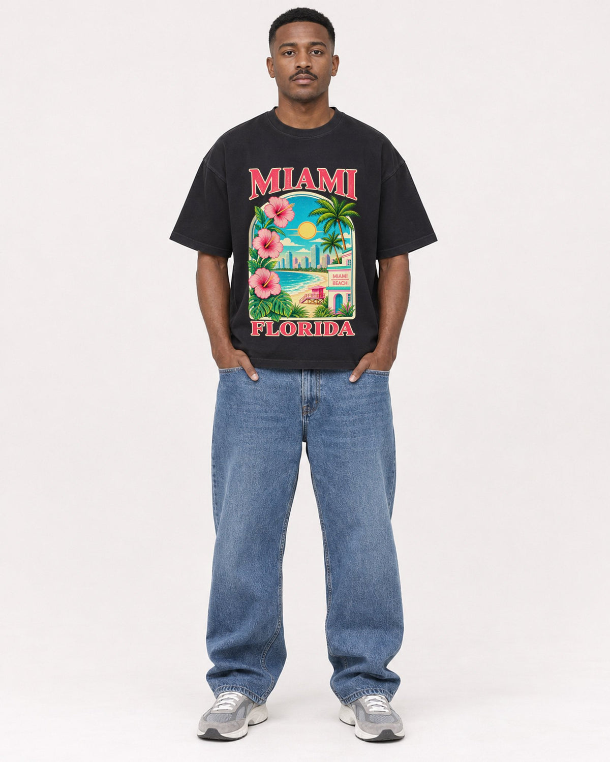 Mockup Boxy Heavyweight Tee Black male full-body 14