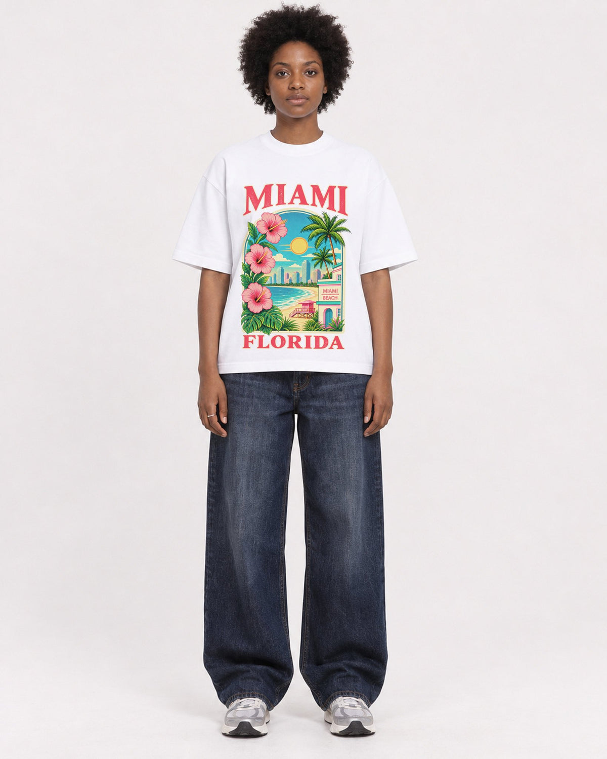 Mockup Boxy Heavyweight Tee White female full-body 14