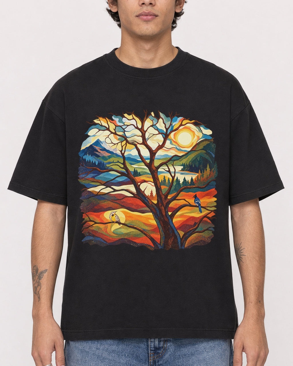 Mockup Boxy Heavyweight Tee Black male close-up 06