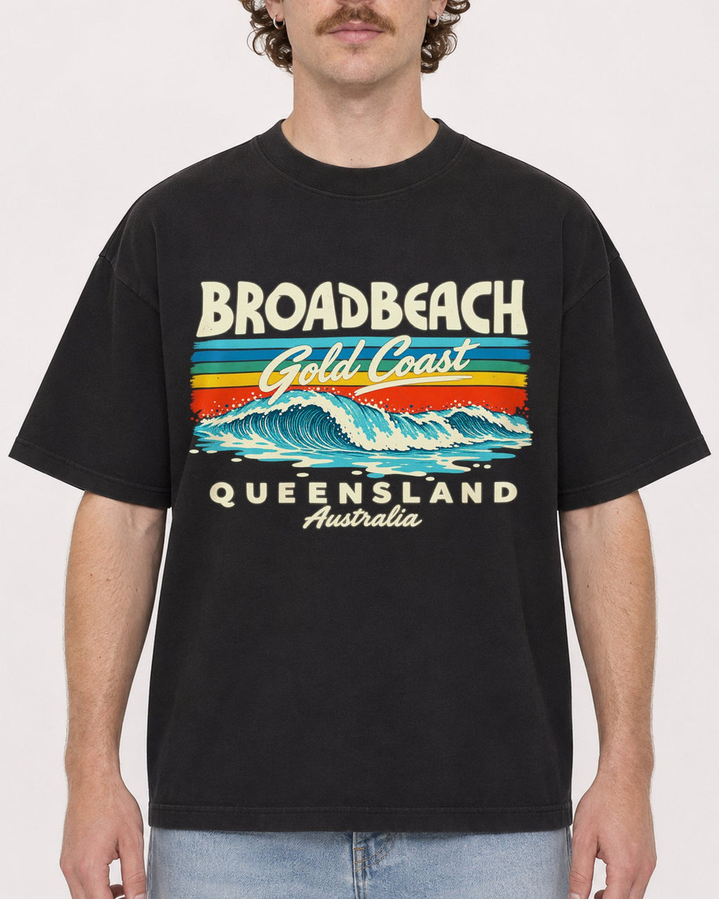 Mockup Boxy Heavyweight Tee Black male close-up 09