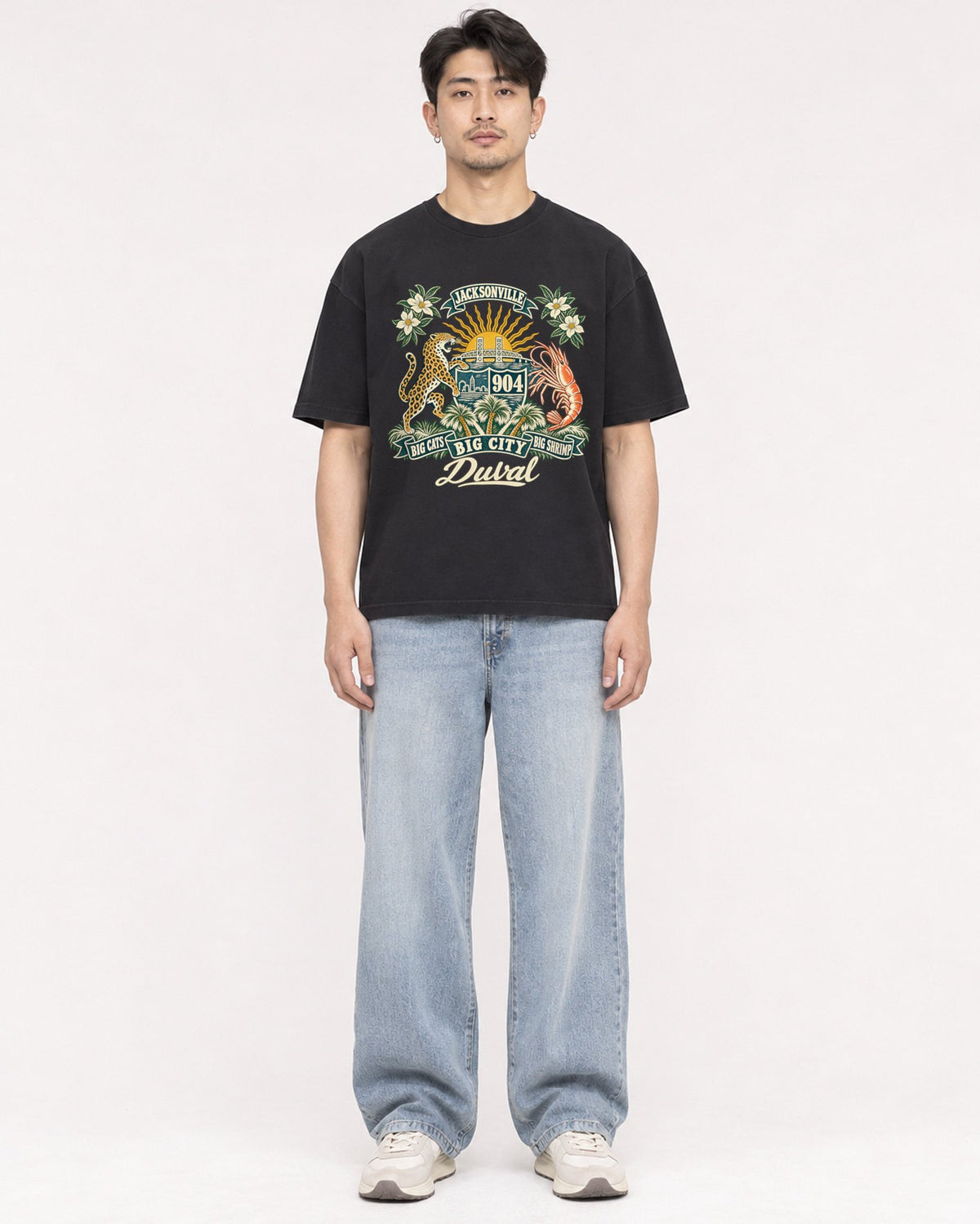 Mockup Boxy Heavyweight Tee Black male full-body 13