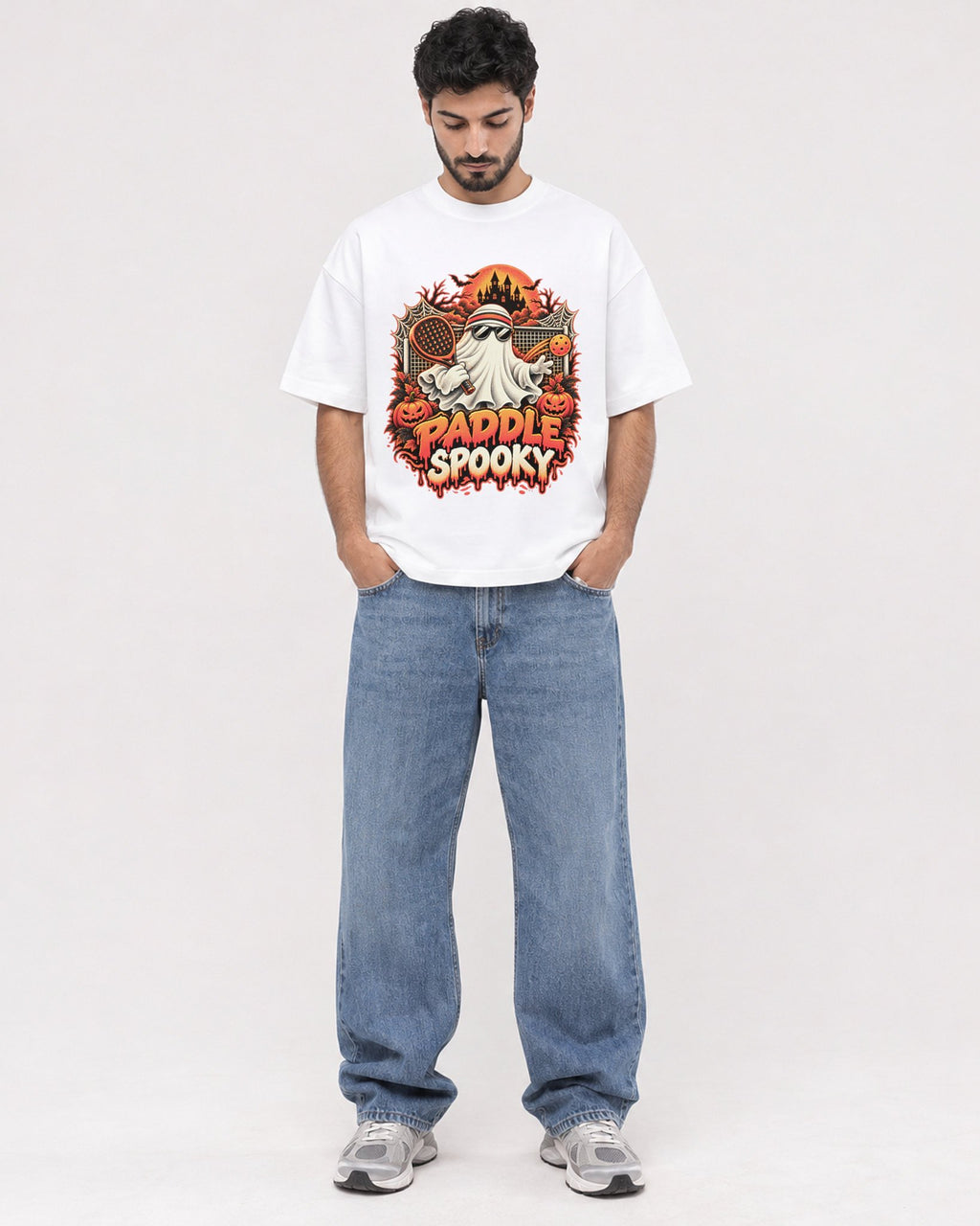 Mockup Boxy Heavyweight Tee White male full-body 07
