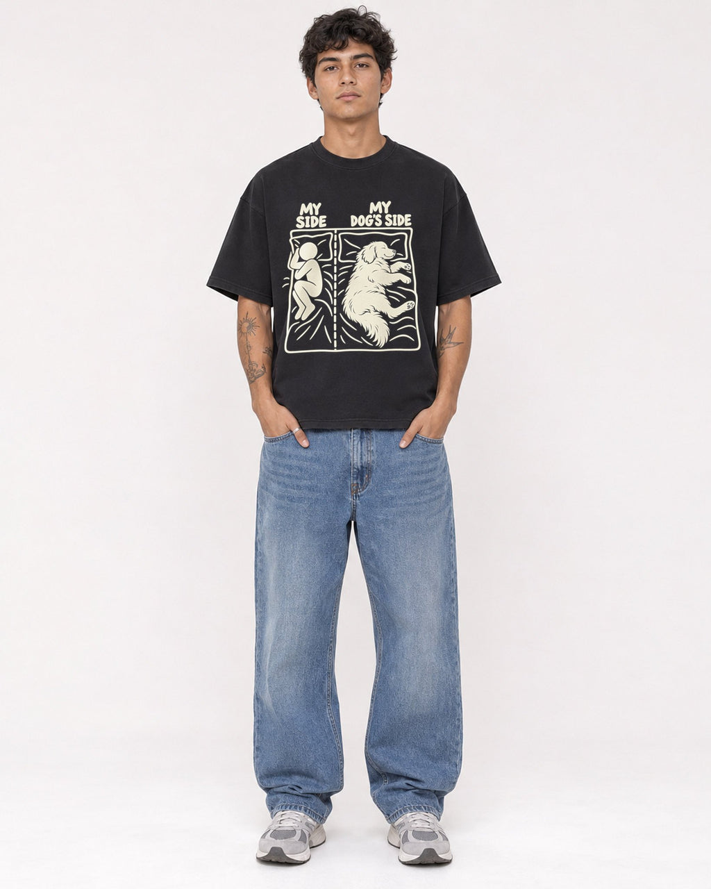 Mockup Boxy Heavyweight Tee Black male full-body 06