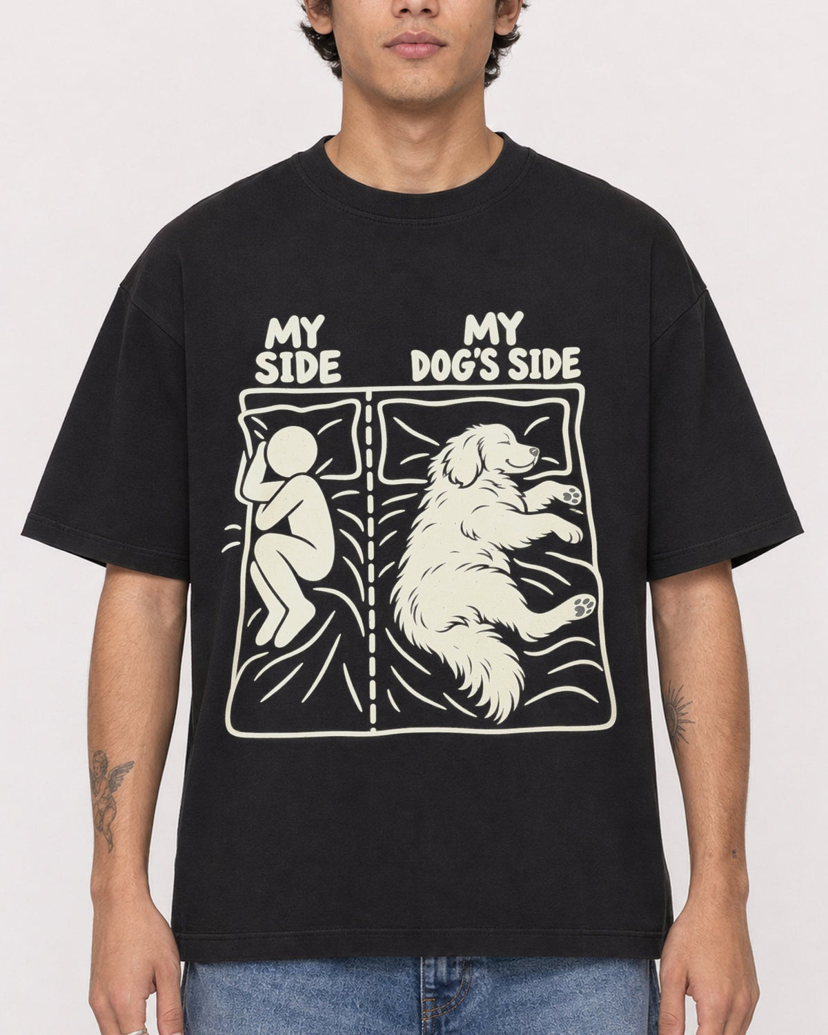 Mockup Boxy Heavyweight Tee Black male close-up 06