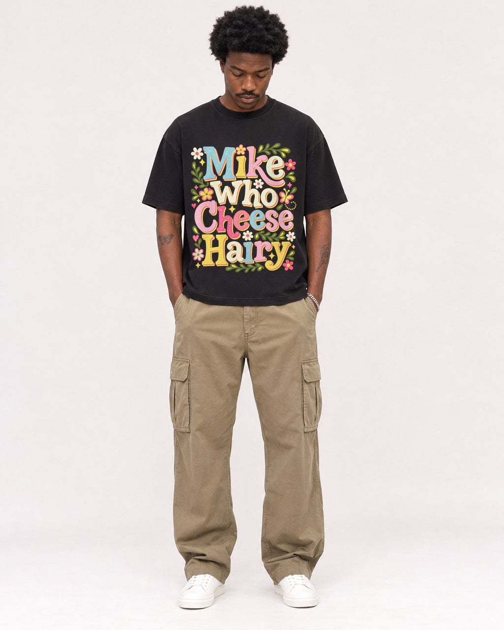 Mockup Boxy Heavyweight Tee Black male full-body 24