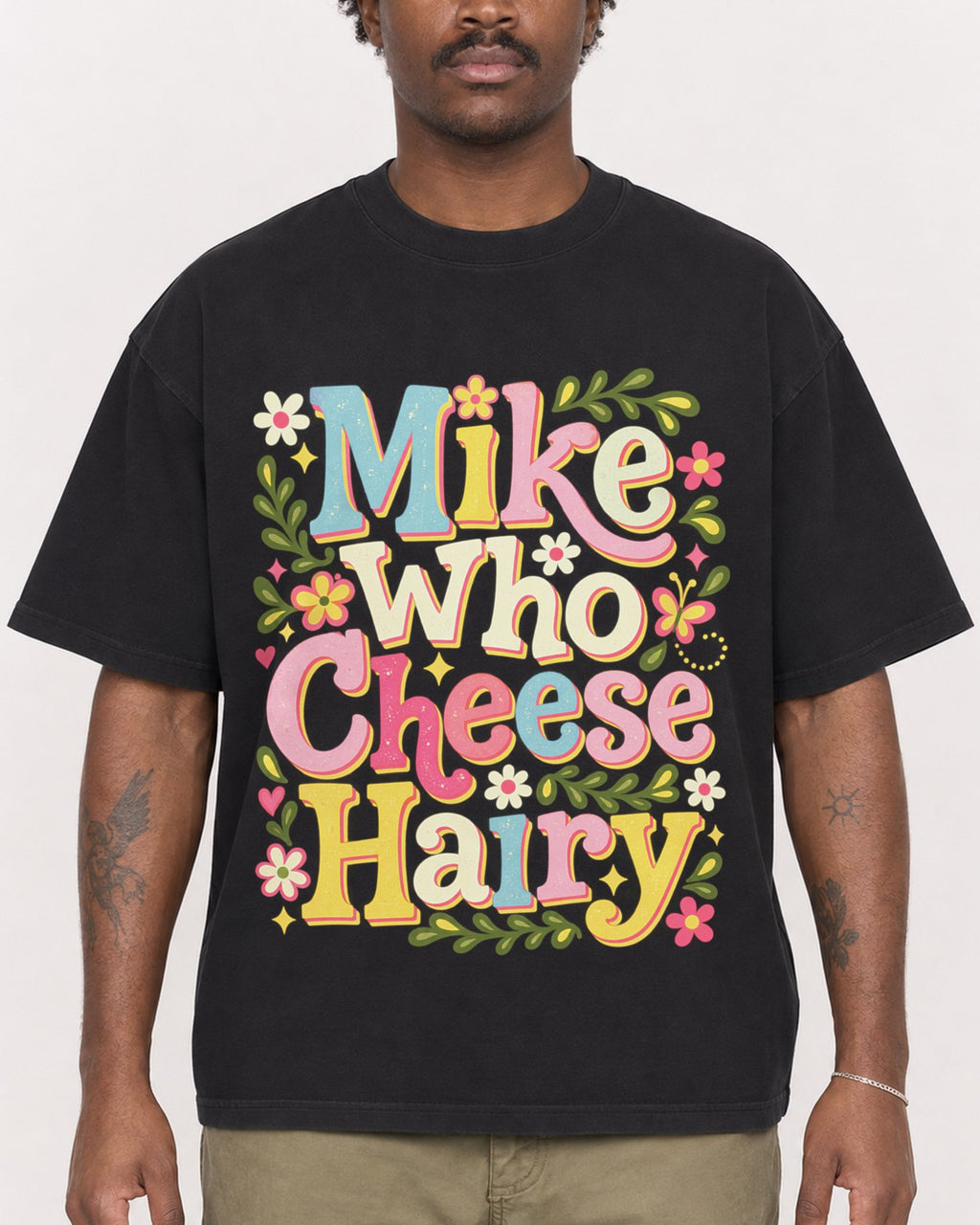 Mockup Boxy Heavyweight Tee Black male close-up 24