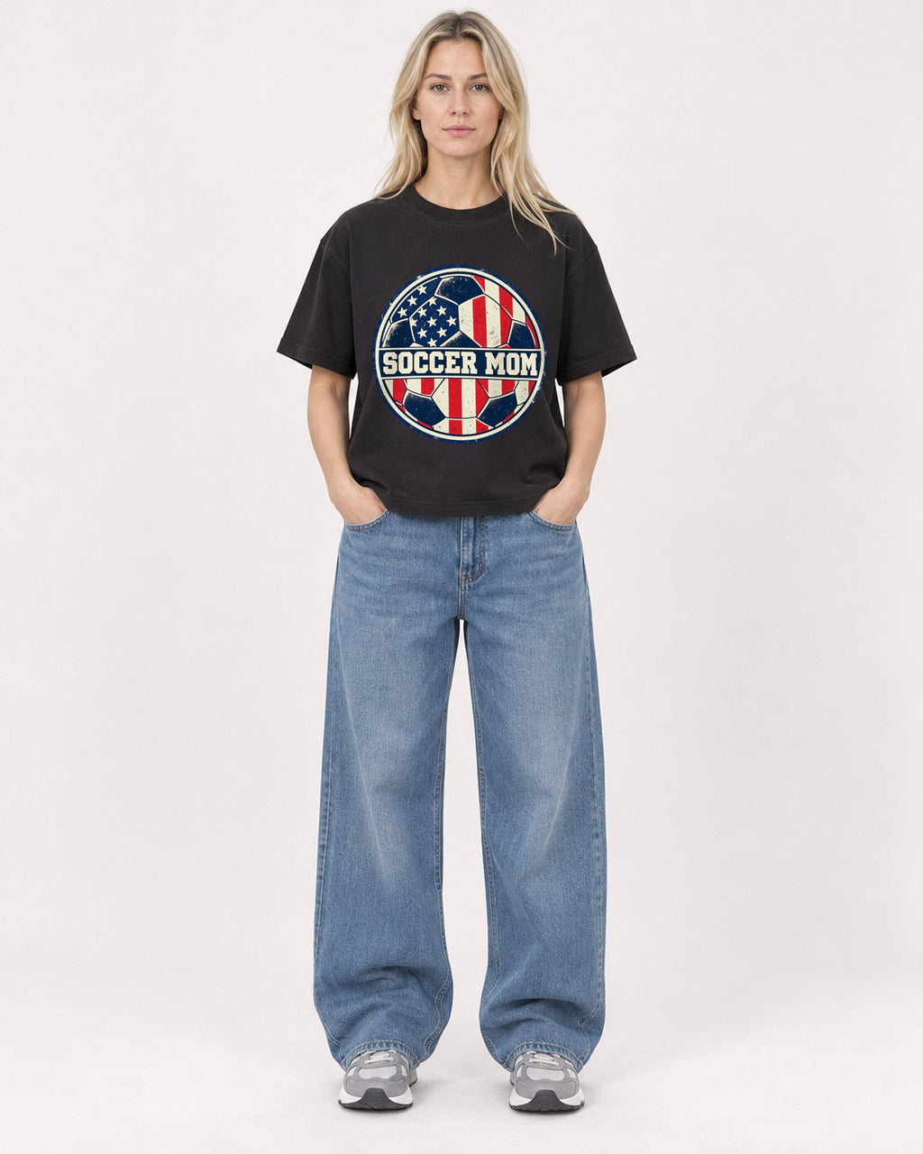 Mockup Boxy Heavyweight Tee Black female full-body 08
