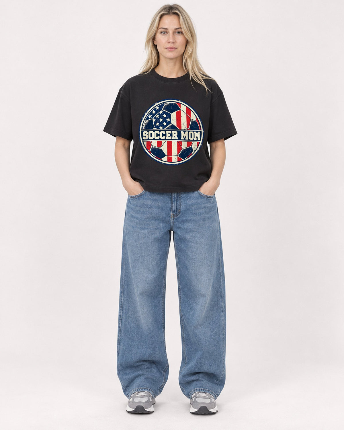Mockup Boxy Heavyweight Tee Black female full-body 08