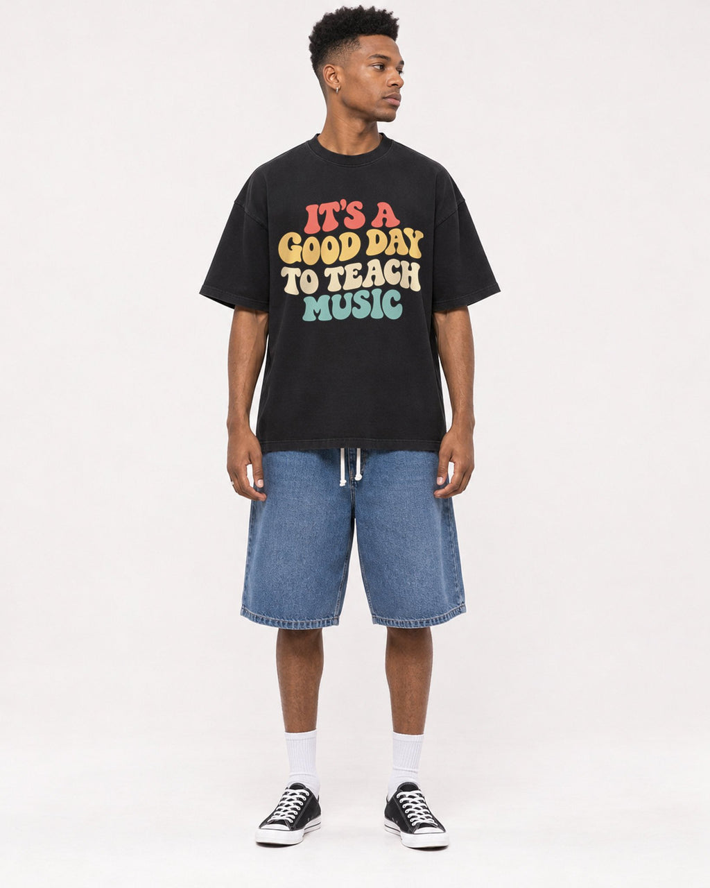 Mockup Boxy Heavyweight Tee Black male full-body 15
